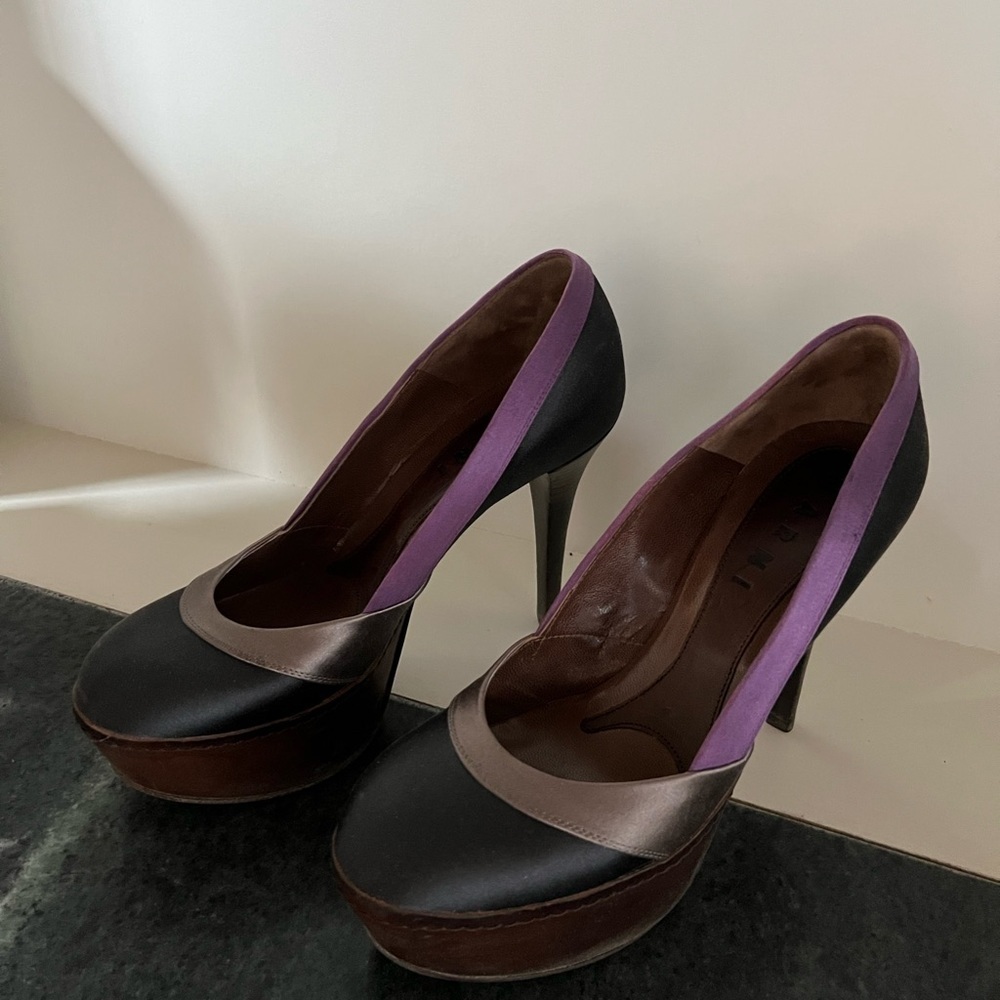 Marni Satin Multi Color Platform Pumps - image 7
